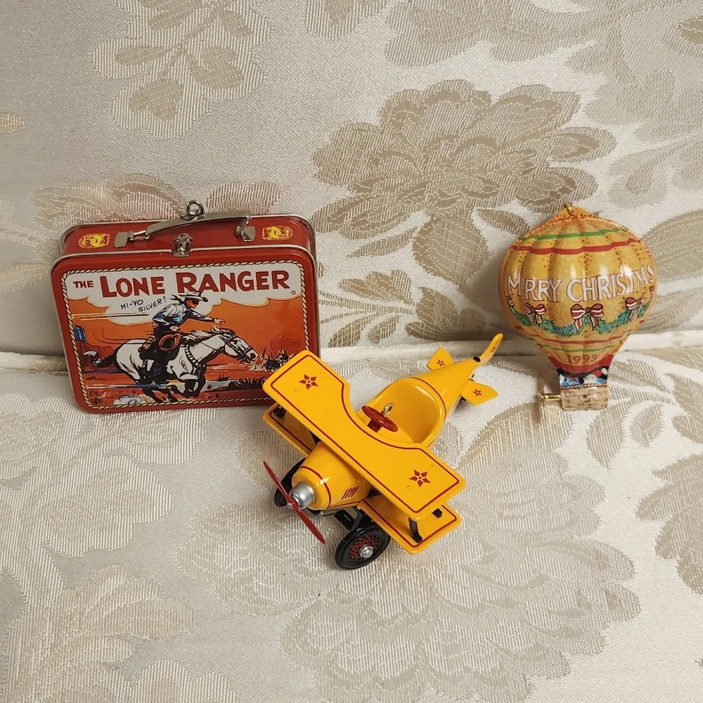 Hallmark Keepsake Ornaments Lot Tin Hot Air Balloon 1930 Biplane Lone Ranger